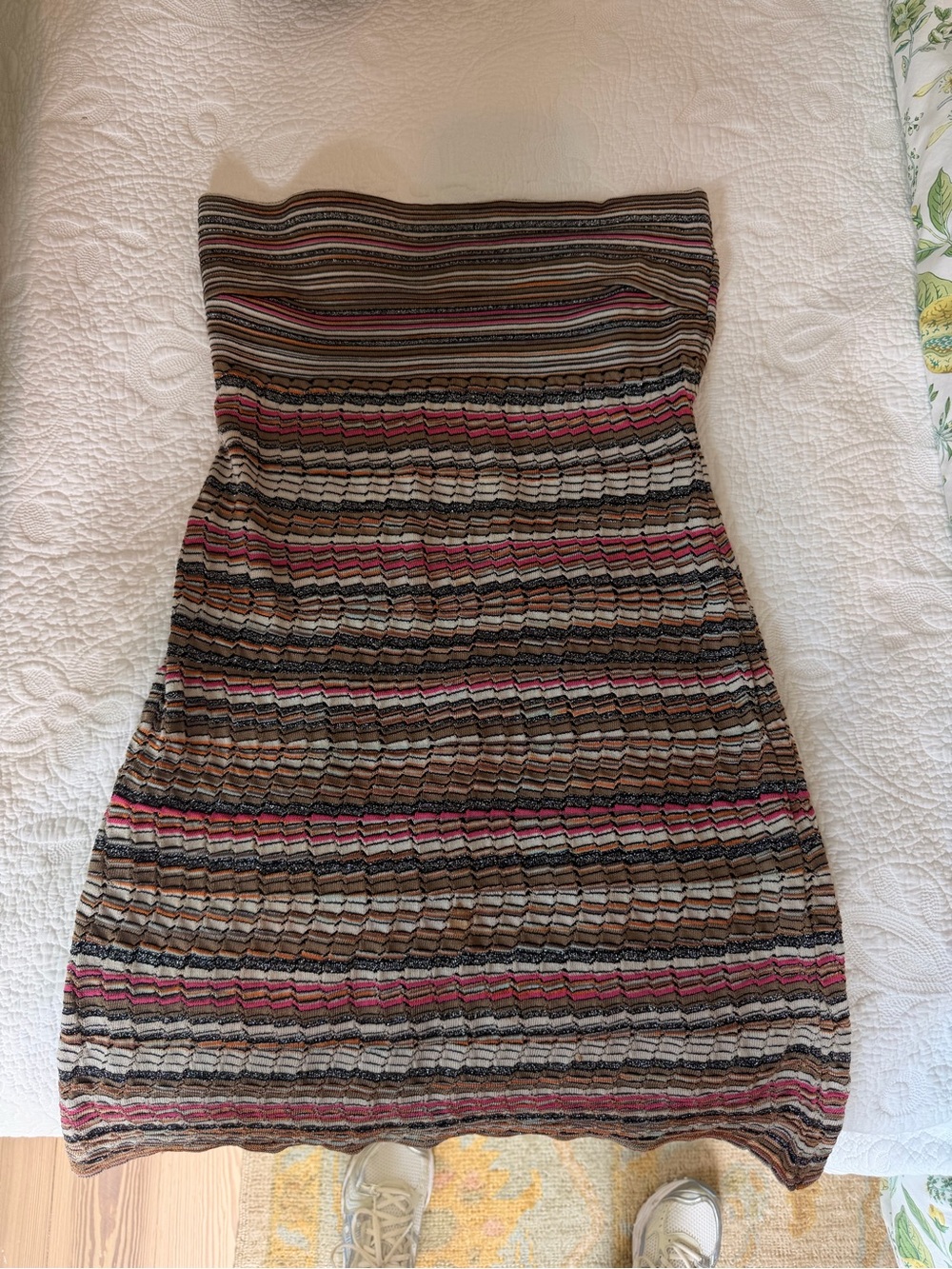 Missoni Strapless Knit Dress in Brown, Pink and Cream